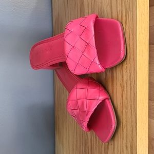 MARC FISHER Pink Woven Leather Open Toe Slides